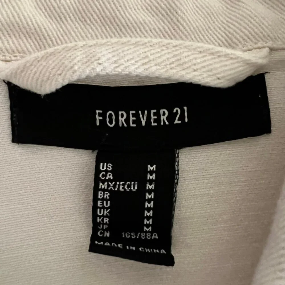 Forever 21 Cream Cropped Button Up Cotton Denim Jacket - Picture 6 of 7